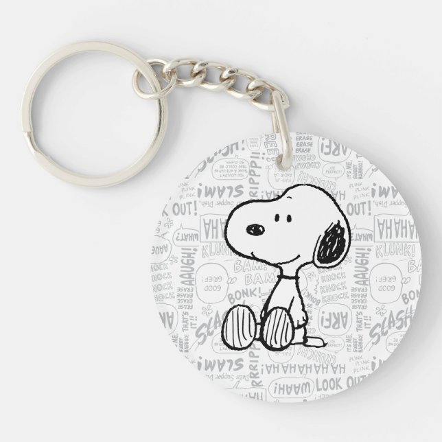 PEANUTS | Snoopy on Black White Comics Keychain (Front)