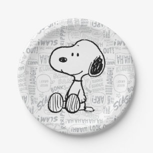 PEANUTS   Snoopy on Black White Comics Paper Plate