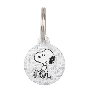 PEANUTS   Snoopy on Black White Comics Pet Tag