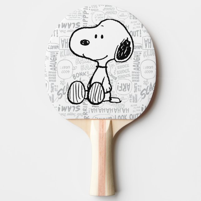 PEANUTS | Snoopy on Black White Comics Ping Pong Paddle (Front)