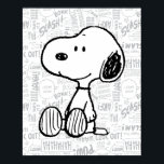 PEANUTS | Snoopy on Black White Comics Poster<br><div class="desc">This Peanuts artwork features Snoopy sitting on background of black and white Charles M. Schulz comic strips.</div>