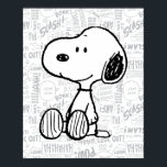 PEANUTS | Snoopy on Black White Comics Poster<br><div class="desc">This Peanuts artwork features Snoopy sitting on background of black and white Charles M. Schulz comic strips.</div>