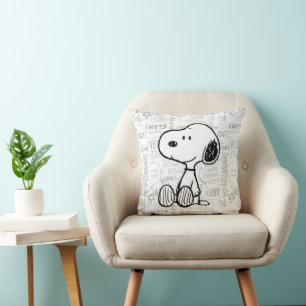 PEANUTS   Snoopy on Black White Comics Throw Pillow