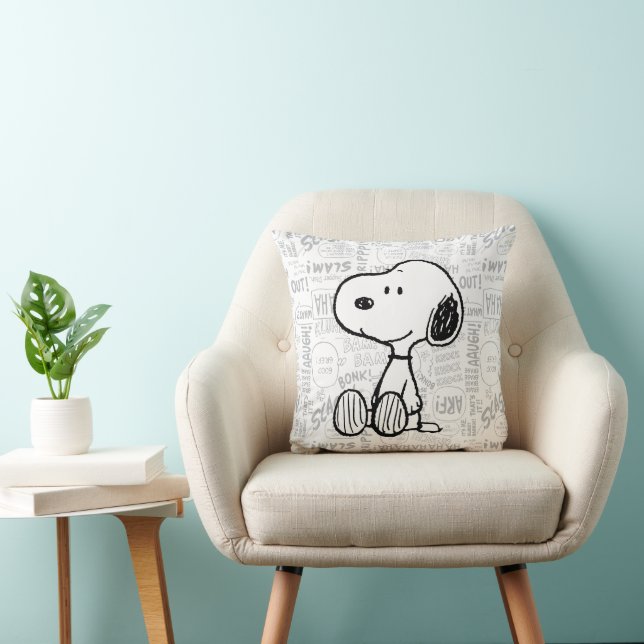PEANUTS | Snoopy on Black White Comics Throw Pillow (Chair)