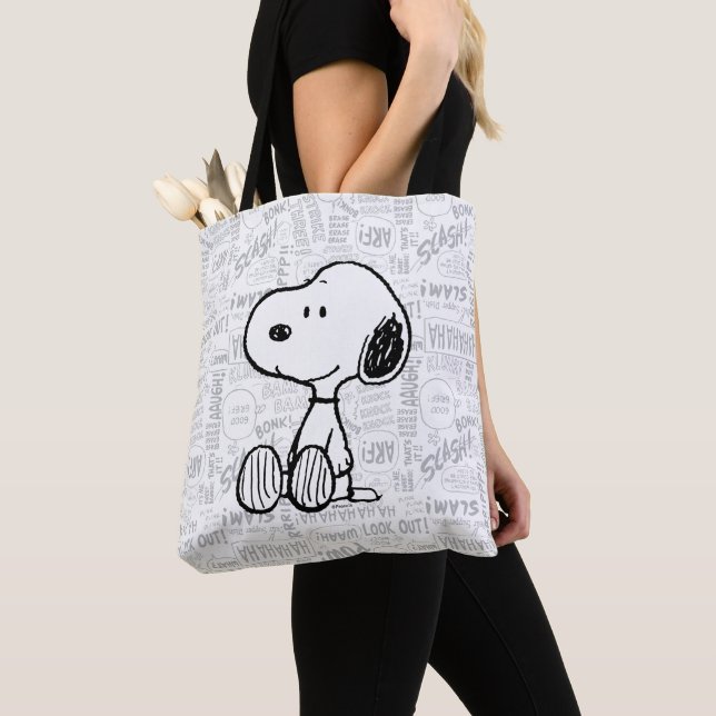 PEANUTS | Snoopy on Black White Comics Tote Bag (Close Up)