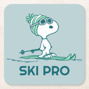Peanuts   Snoopy on Skis Square Paper Coaster