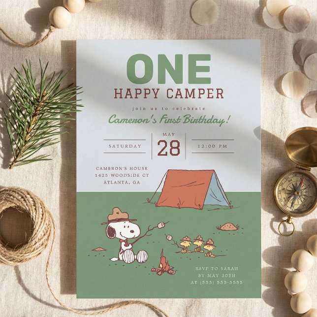 Peanuts - Snoopy |  One Happy Camper Birthday Invitation (Creator Uploaded)