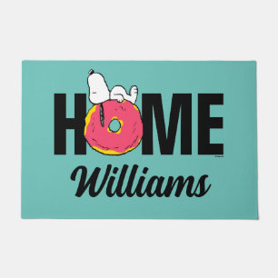 Peanuts Snoopy Pink Doughnut Personalized Doormat