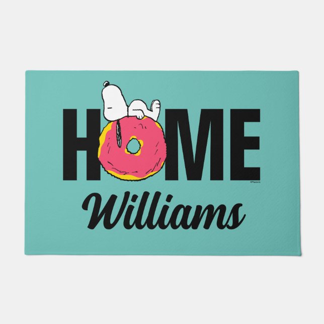 Peanuts | Snoopy Pink Doughnut | Personalized Doormat (Front)
