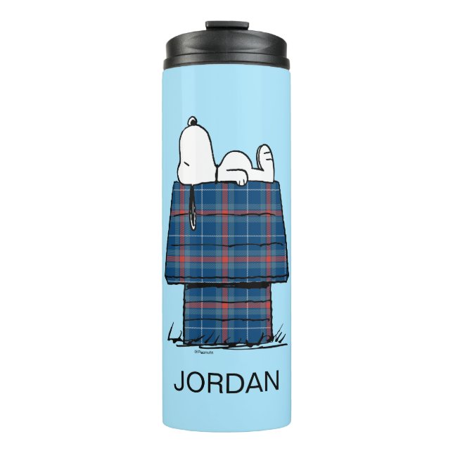 Peanuts | Snoopy Plaid Flannel | Add Your Name Thermal Tumbler (Front)