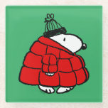 Peanuts | Snoopy Red Puffer Jacket Glass Coaster<br><div class="desc">Check out this fun Peanuts design featuring Snoopy in his red puffy winter jacket.</div>