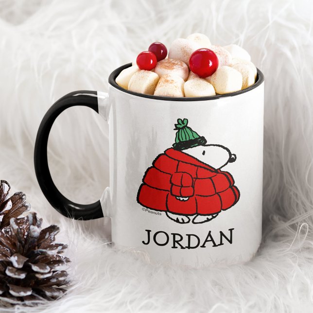 Peanuts | Snoopy Red Puffer Jacket Mug (Mug on holiday background)