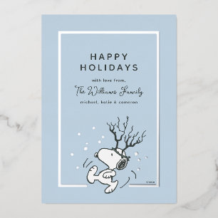 Peanuts Snoopy Reindeer Family Photo Foil Holiday Card