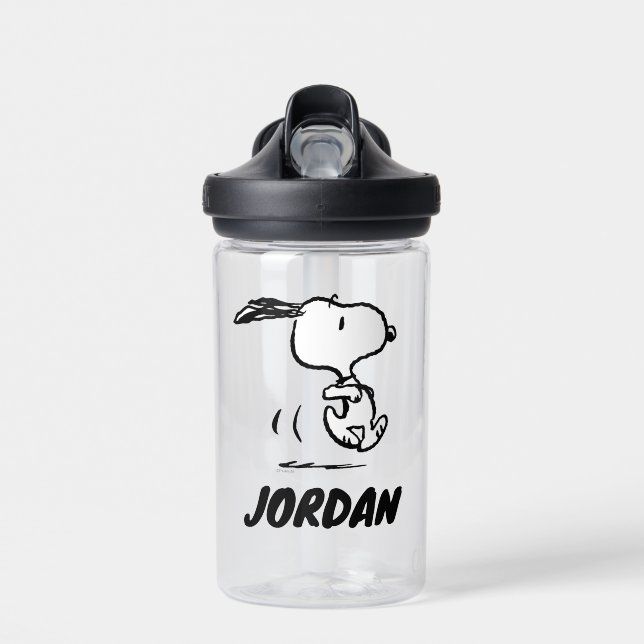 Peanuts | Snoopy Running | Add Your Name Water Bottle (Front)