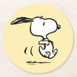 Peanuts | Snoopy Running Round Paper Coaster<br><div class="desc">Snoopy is the loveable pet beagle of Charlie Brown in the comic strip Peanuts by Charles M. Schulz. Check out this cute Peanuts design featuring this loveable dog.</div>