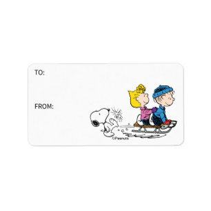 Peanuts   Snoopy, Sally & Linus Sled Gift Tag
