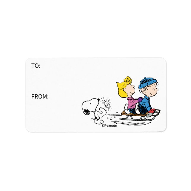 Peanuts | Snoopy, Sally & Linus Sled Gift Tag (Front)
