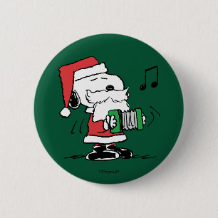 Peanuts   Snoopy Santa Claus Accordian 2 Inch Round Button