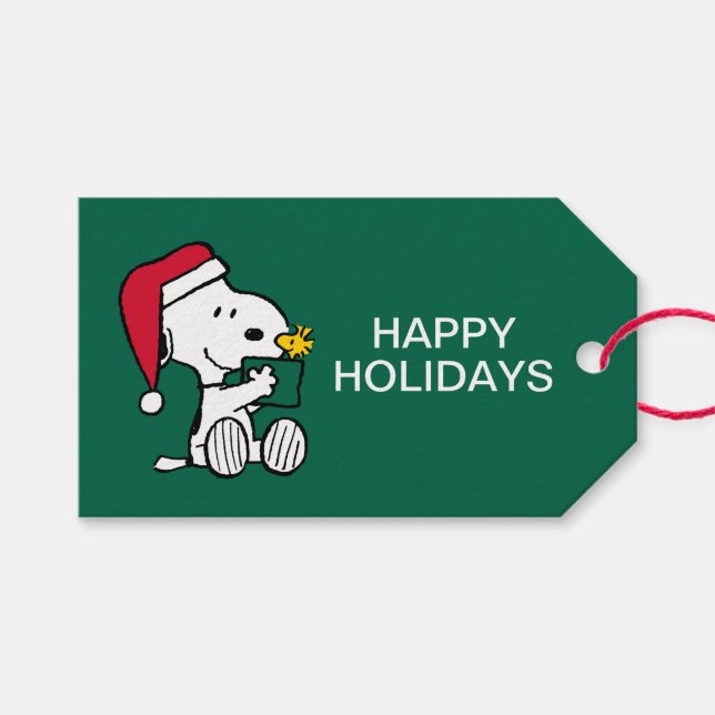 Peanuts | Snoopy Santa & Woodstock Gift Tags (Front (Horizontal))