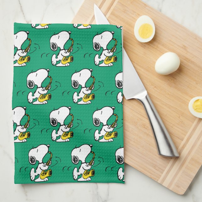 Peanuts | Snoopy Saxophone Player Kitchen Towel (Quarter Fold)