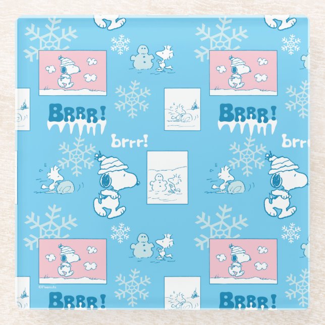 Peanuts | Snoopy Snow Day Pattern Glass Coaster (Front)