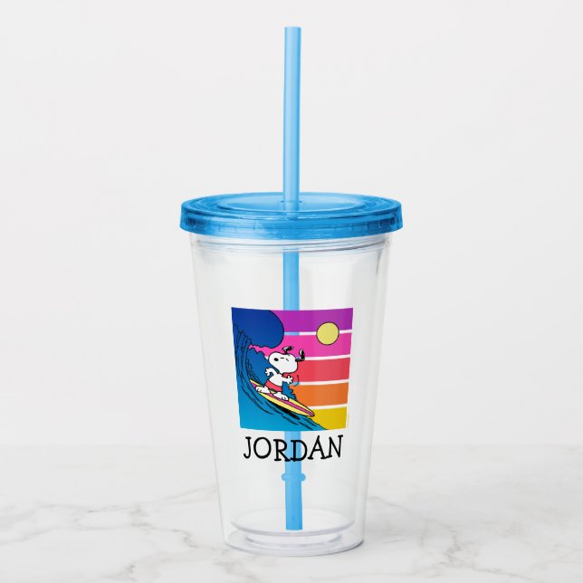 Peanuts | Snoopy Surfing | Add Your Name Acrylic Tumbler (Front)