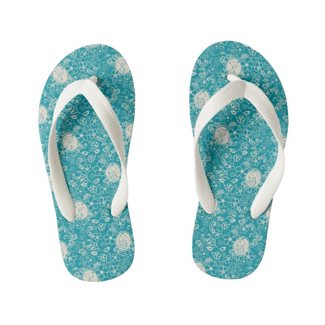 Peanuts | Snoopy Teal Tropical Beach Pattern Kid's Flip Flops (Footbed)