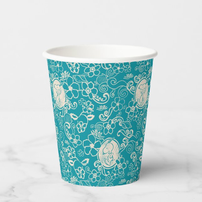 Peanuts | Snoopy Teal Tropical Beach Pattern Paper Cups (Front)