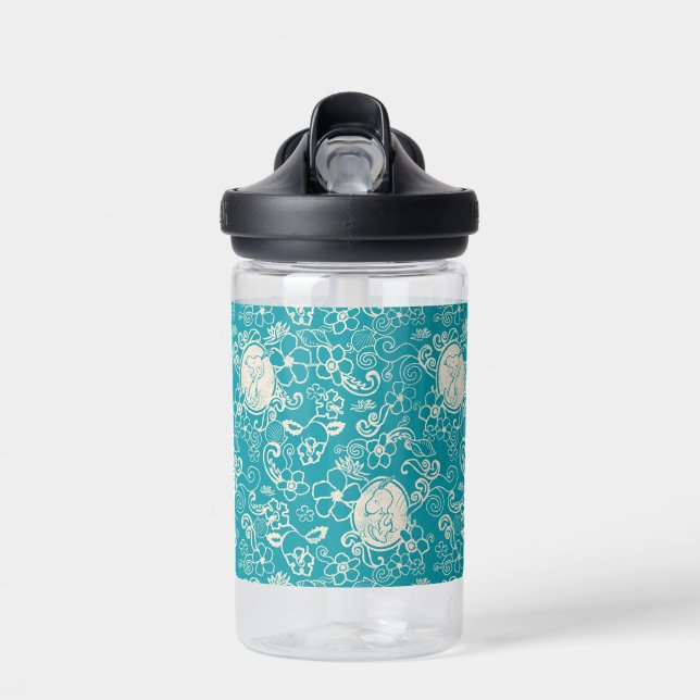 Peanuts | Snoopy Teal Tropical Beach Pattern Water Bottle (Front)