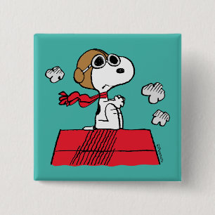 Peanuts   Snoopy the Flying Ace 2 Inch Square Button