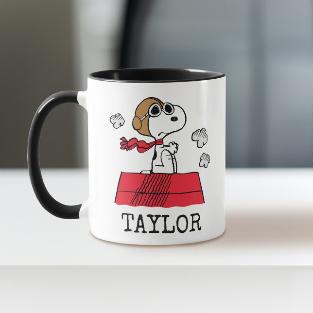 Peanuts | Snoopy the Flying Ace | Add Your Name Mug (Mug on desk)
