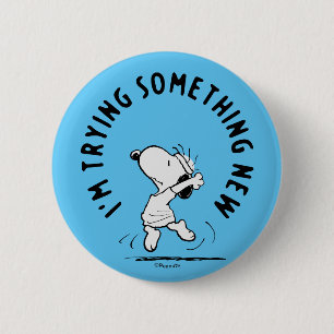 Peanuts   Snoopy Trying Something New 2 Inch Round Button