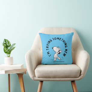 Peanuts   Snoopy Trying Something New Throw Pillow