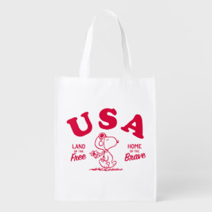 Peanuts   Snoopy USA Land of the Free Reusable Grocery Bag