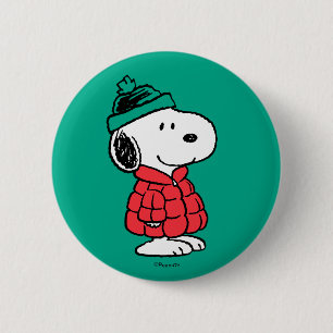 Peanuts   Snoopy Winter Coat & Hat 2 Inch Round Button