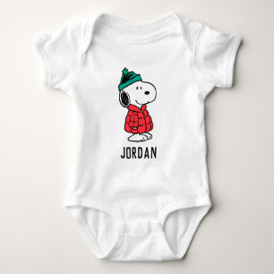 Peanuts   Snoopy Winter Coat & Hat   Add Your Name Baby Bodysuit