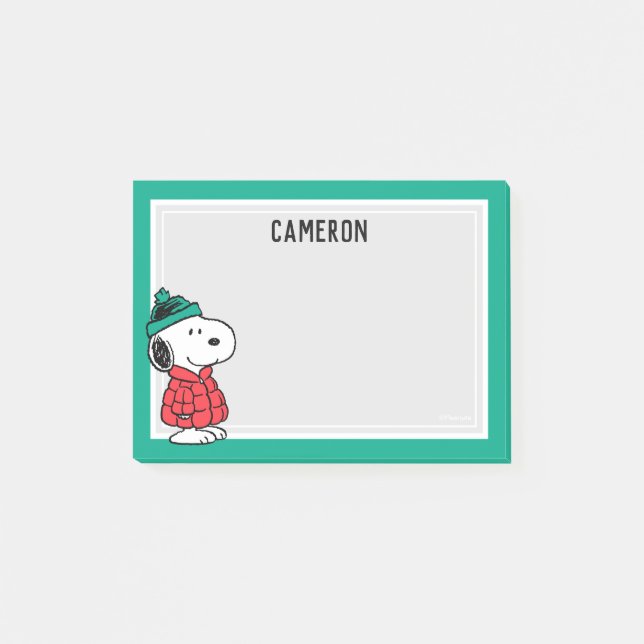 Peanuts | Snoopy Winter Coat & Hat | Add Your Name Post-it Notes (Front)