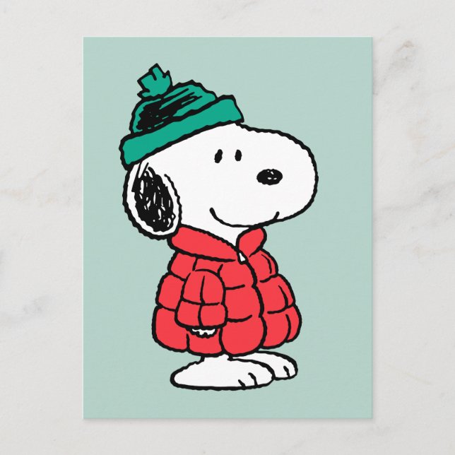 Peanuts | Snoopy Winter Coat & Hat Holiday Postcard (Front)