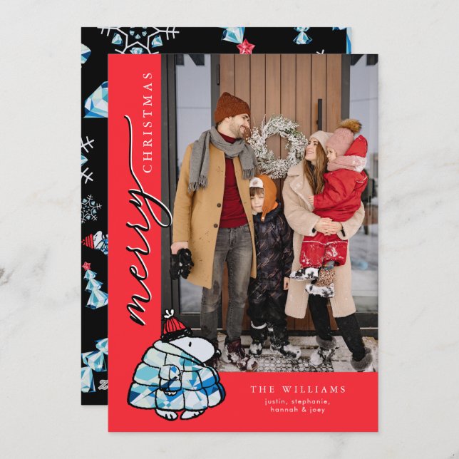 Peanuts Snoopy Winter Puffer Jack Holiday Card (Front/Back)