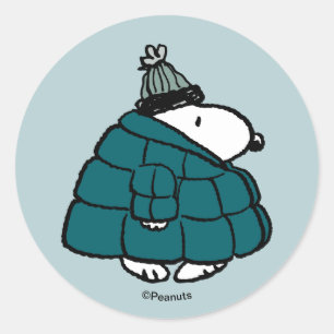 Peanuts   Snoopy Winter Puffer Jacket Classic Classic Round Sticker