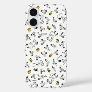 Peanuts   Snoopy & Woodstock B&W Flower Pattern iPhone 16 Case