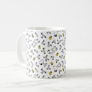 Peanuts   Snoopy & Woodstock B&W Flower Pattern Coffee Mug
