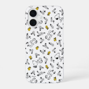 Peanuts   Snoopy & Woodstock B&W Flower Pattern iPhone 16 Case