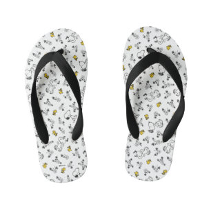 Peanuts   Snoopy & Woodstock B&W Flower Pattern Kid's Flip Flops