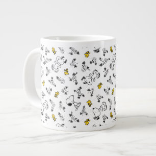 Peanuts   Snoopy & Woodstock B&W Flower Pattern Large Coffee Mug