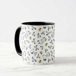Peanuts Snoopy & Woodstock B&W Flower Pattern Mug