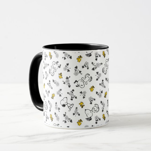 Peanuts | Snoopy & Woodstock B&W Flower Pattern Mug (Front Left)
