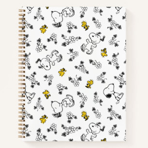 Peanuts   Snoopy & Woodstock B&W Flower Pattern Notebook