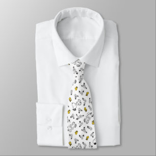 Peanuts   Snoopy & Woodstock B&W Flower Pattern Tie