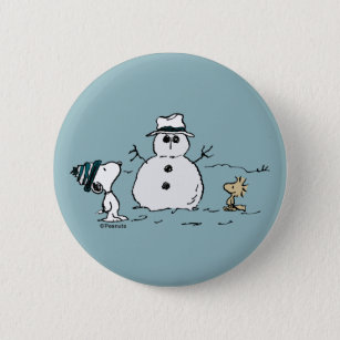 Peanuts   Snoopy & Woodstock Build A Snowman 2 Inch Round Button